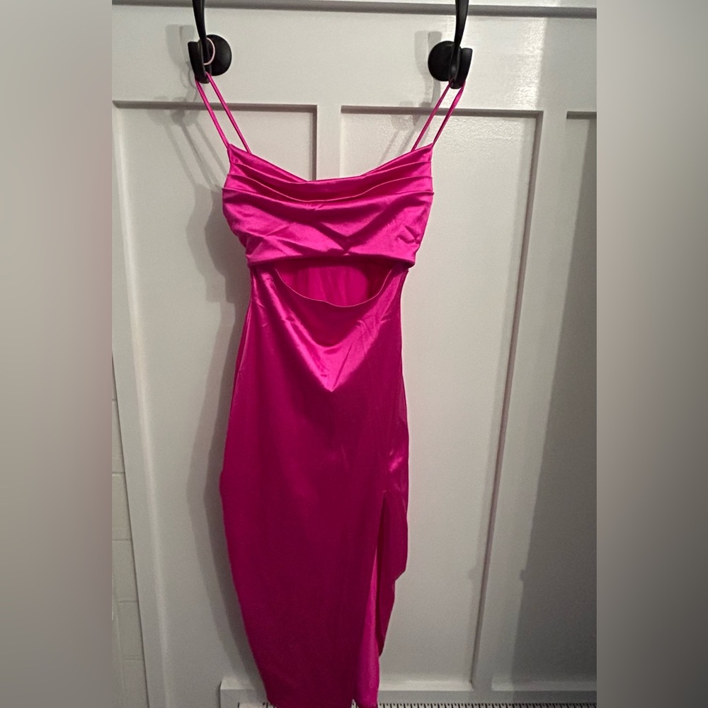 Windsor Cutout High Slit Satin Formal Dress Hot Pink Size Small Worn Once!